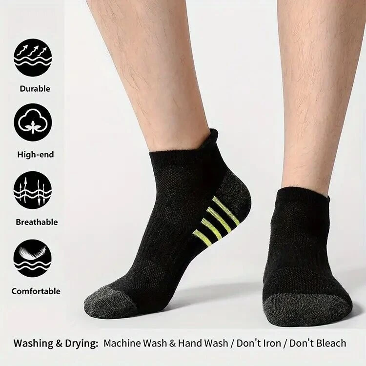 (image for) 12 Pairs Men's Stripe Ankle Socks Casual Breathable Mesh Soft Comfortable Low Cut Elastic Fitness Sports Short Sock