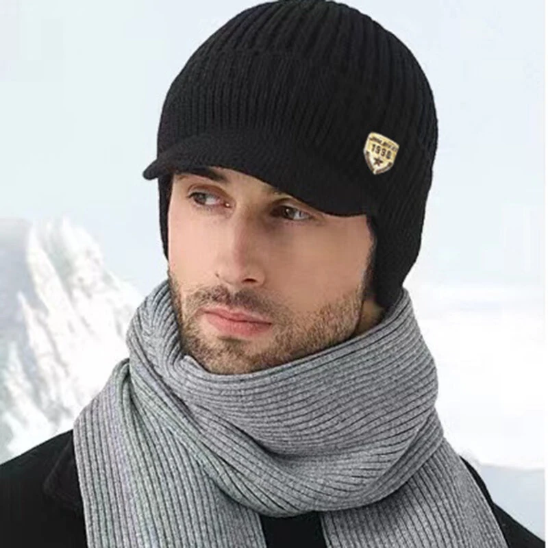 (image for) Collrown Men Winter Knitted Hat Outdoor Cycling Ear Protection Warmth Peaked Cap Riding Thick Earmuffs Beanie Hats