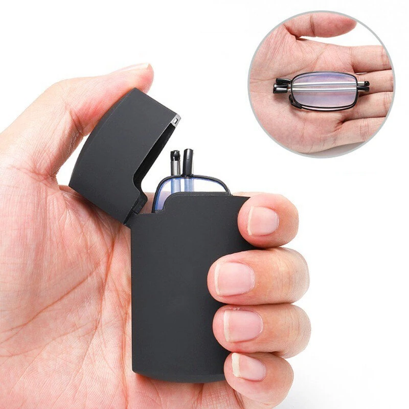 (image for) Foldable Reading Glasses Men Women Metal Frame Blue Light Resistant EyeGlasses with Bag Prescription Eyewear +1.5 To +3.5